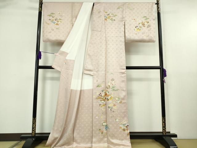 平和屋本店●極上 創業460年・千總 訪問着 駒刺繍 宝尽くし吉祥花文 薄桜色地 金彩 高島屋扱い 逸品 DZAB5862kh6