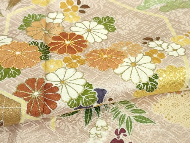 平和屋本店●極上 創業460年・千總 訪問着 駒刺繍 宝尽くし吉祥花文 薄桜色地 金彩 高島屋扱い 逸品 DZAB5862kh6