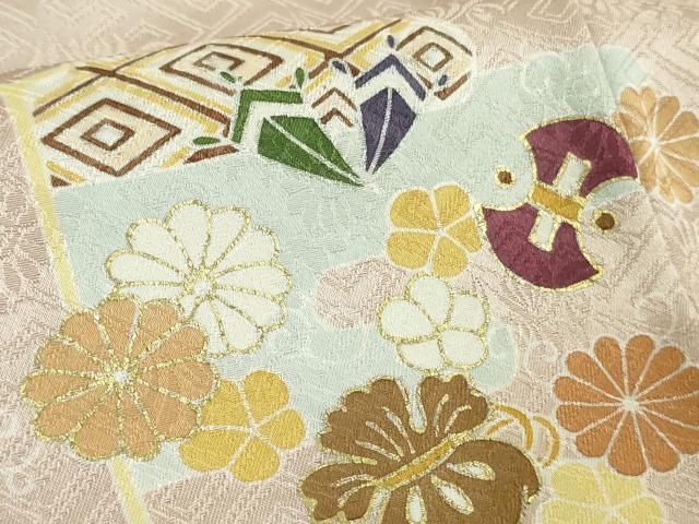 平和屋本店●極上 創業460年・千總 訪問着 駒刺繍 宝尽くし吉祥花文 薄桜色地 金彩 高島屋扱い 逸品 DZAB5862kh6
