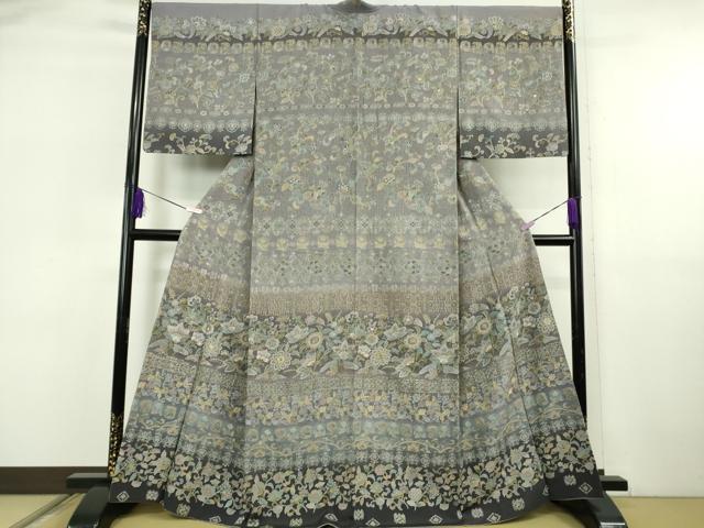 平和屋本店●極上 中国三大刺繍 スワトウ刺繍 汕頭刺繍 訪問着 更紗花鳥文 暈し染め 金糸 逸品 DZAB5866kh6