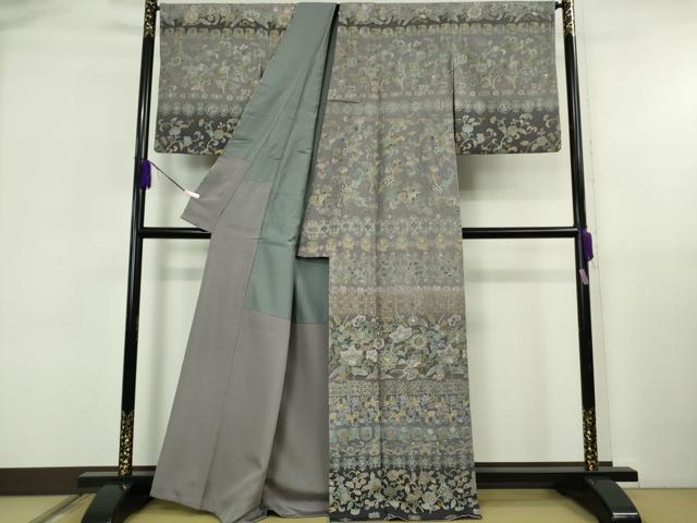 平和屋本店●極上 中国三大刺繍 スワトウ刺繍 汕頭刺繍 訪問着 更紗花鳥文 暈し染め 金糸 逸品 DZAB5866kh6