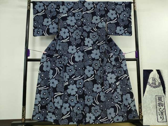 平和屋本店∴極上 夏物 名門 藤娘きぬたや 有松鳴海絞 浴衣 綿 舞花文 反端・紙タグ付き 逸品 DZAB5868kh6