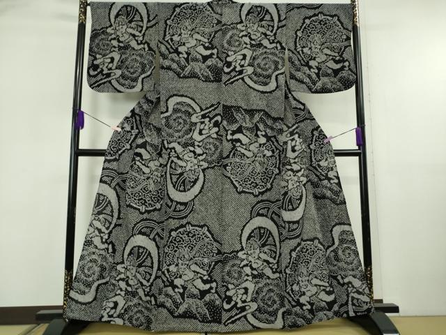 平和屋本店∴極上 夏物 浴衣 有松鳴海絞り 風神雷神 黒地 綿 逸品 DZAB5869kh6