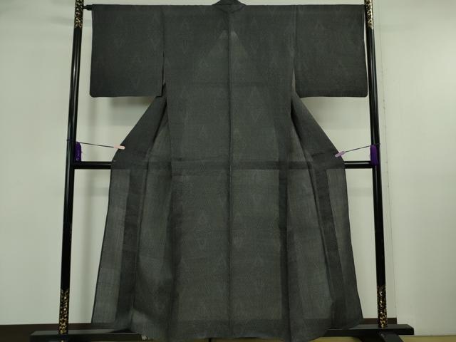 平和屋着物*極上 夏物 石川県指定無形文化財 能登上布 本麻手織上布 花菱文 青褐色地 逸品 DZAB5878kh6