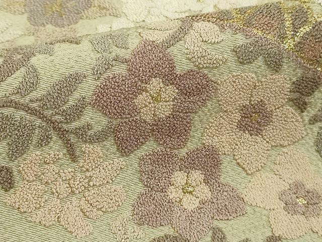 平和屋本店●極上 中国三大刺繍 相良刺繍 総刺繍 訪問着 正倉院花唐草文 白橡色地 金糸 逸品 DZAB5884kh6
