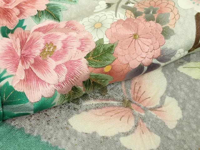 平和屋着物●極上 英王室献上友禅作家 木下勝功 訪問着 刺繍 舞桜鴛鴦 四季花蝶文 金彩 逸品 DZAB5885kh6