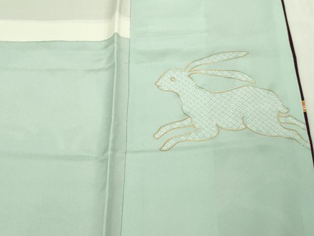 平和屋本店●極上 訪問着 駒刺繍 立波 兎 うさぎ 紫紺色地 金彩 逸品 DZAB5887kh6