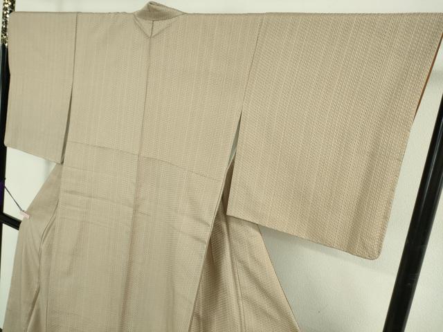 平和屋着物●極上 お召 花織 細縞に絣 蒲茶地 白 たとう紙付き 逸品 DZAB5893kh6