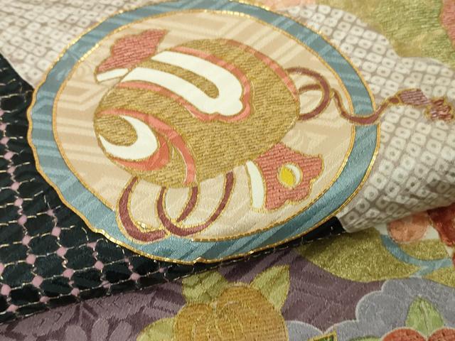 平和屋本店●極上 中国三大刺繍 スワトウ刺繍 汕頭刺繍 振袖・長襦袢(無双仕立て)セット 作家物 駒刺繍 道長花文 金糸 逸品 DZAB5899kh6