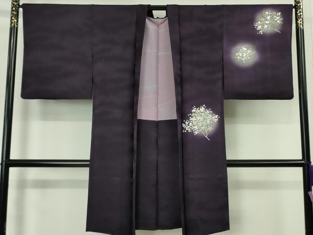 平和屋本店∞極上 長羽織 枝葉文 深紫色地 暈し染め 金銀彩 逸品 DZAB5900kh6