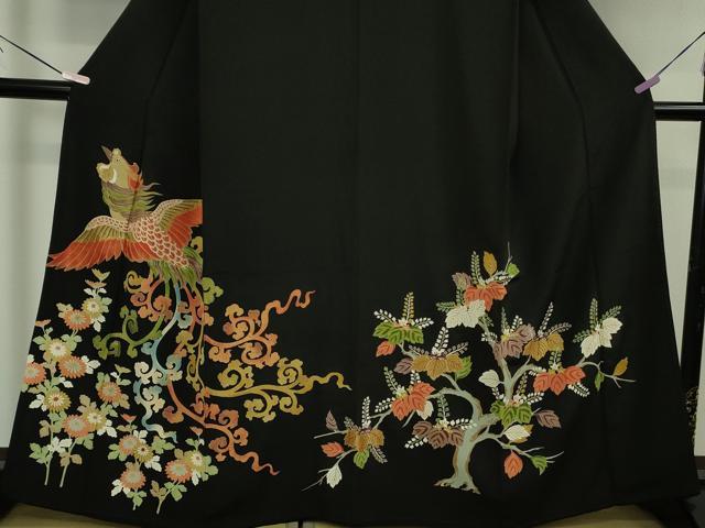 平和屋本店●極上 創業130年 江戸染繍友禅 大彦 黒留袖 刺繍 鳳凰唐草花文 金糸 三越扱い 逸品 DZAB5906kh6