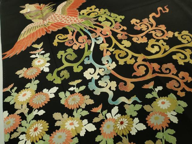 平和屋本店●極上 創業130年 江戸染繍友禅 大彦 黒留袖 刺繍 鳳凰唐草花文 金糸 三越扱い 逸品 DZAB5906kh6