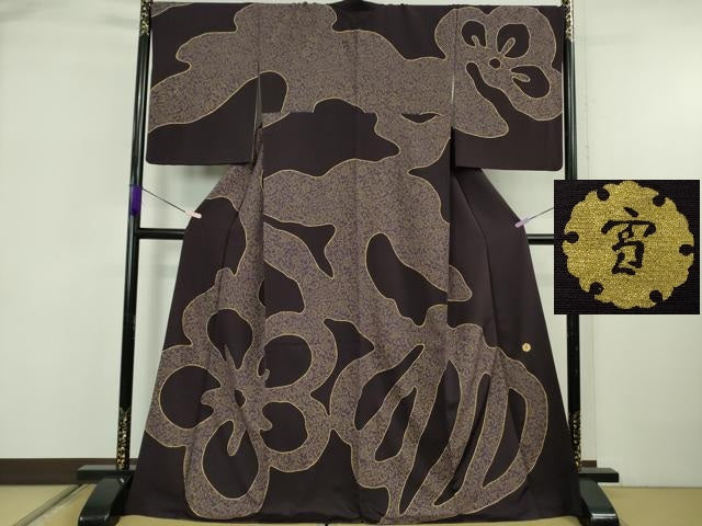 平和屋本店●極上 ジャパンオートクチュール 渡辺雪三郎 訪問着 花唐草文 深紫色地 金彩 ロング丈 逸品 DZAB5909kh6