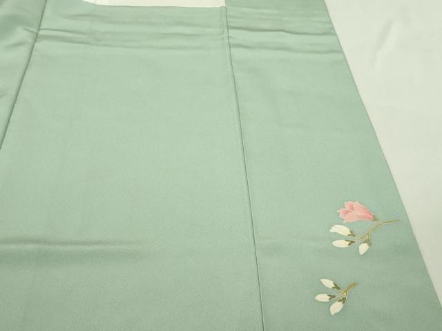 平和屋本店●極上 本加賀友禅作家 森田耕三 訪問着 枝花文 錆青磁色地 小田急百貨店扱い 逸品 DZAB5914kh6