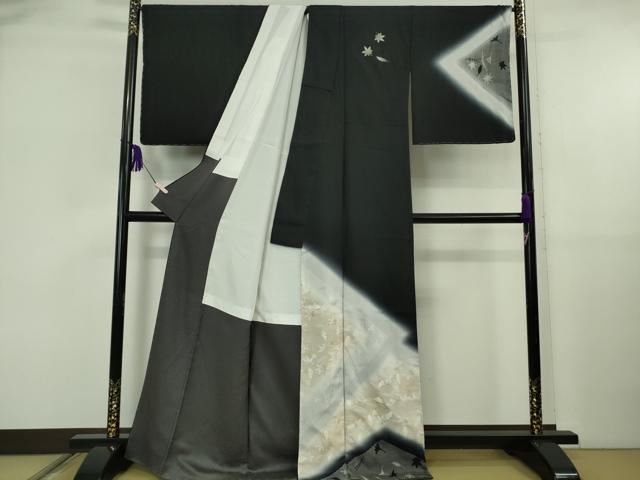 平和屋本店●極上 訪問着 吹寄せ文 暈し染め 黒地 金彩 逸品 未使用 DZAB5916kh6
