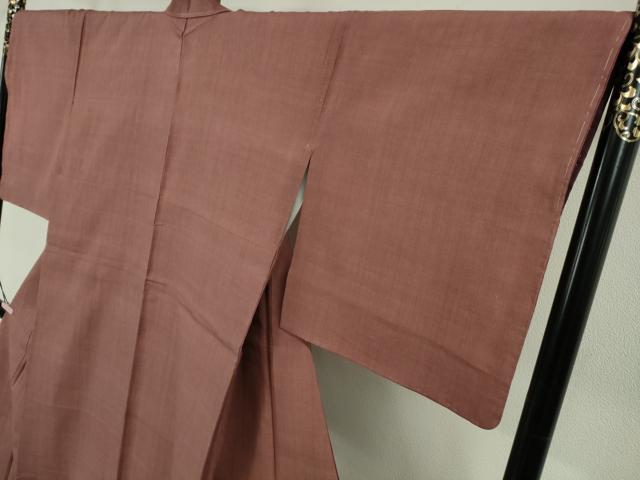 平和屋本店●極上 本場結城紬 重要無形文化財 奥順謹製 色無地 蘇芳香色 証紙付き 逸品 未使用 DZAB5918kh6