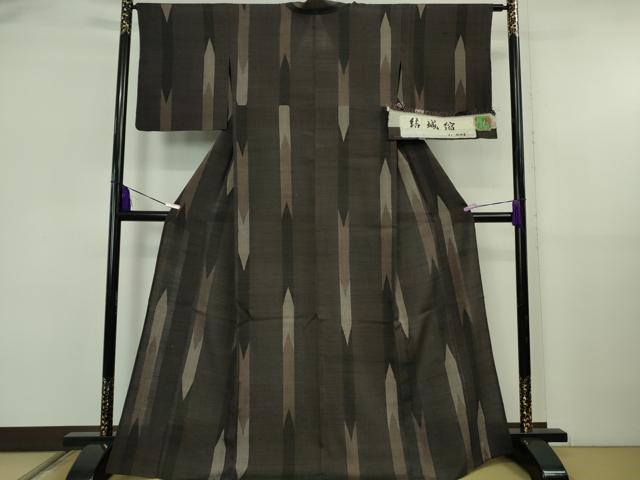 平和屋本店▽極上 結城縮 単衣 結城屋謹製 矢絣 証紙付き 逸品 DZAB5921kh6