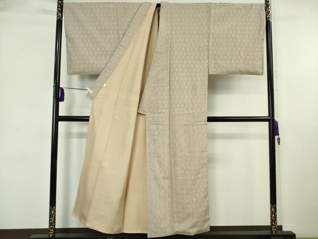 平和屋本店●極上 男性 三代目市三郎 紬 花織 雅生紬會 キングサイズ あじろ格子 枯野色地 証紙付き 逸品 DZAB5928kh6