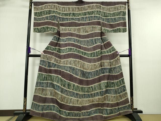 平和屋本店●極上 中国三大刺繍 スワトウ刺繍 汕頭・相良刺繍 訪問着 杢目絞り よろけ縞 銀通し地 さが美扱い 逸品 DZAB5943kh6