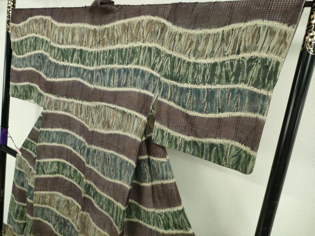 平和屋本店●極上 中国三大刺繍 スワトウ刺繍 汕頭・相良刺繍 訪問着 杢目絞り よろけ縞 銀通し地 さが美扱い 逸品 DZAB5943kh6