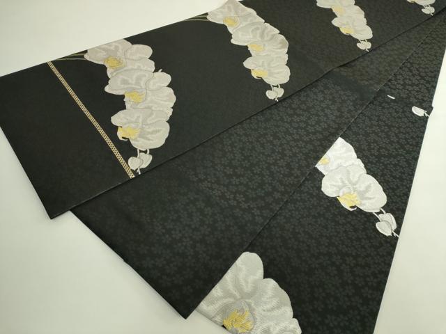 平和屋着物●極上 六通柄袋帯 胡蝶蘭 黒地 金銀糸 逸品 DZAB5957kh6