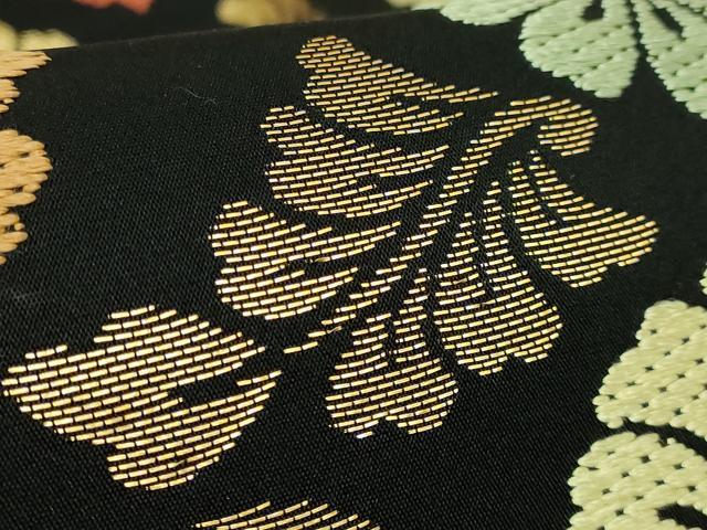 平和屋着物●極上 西陣 川島織物 九寸名古屋帯 唐織 花唐草 黒地 金糸 逸品 DZAB5968kh6