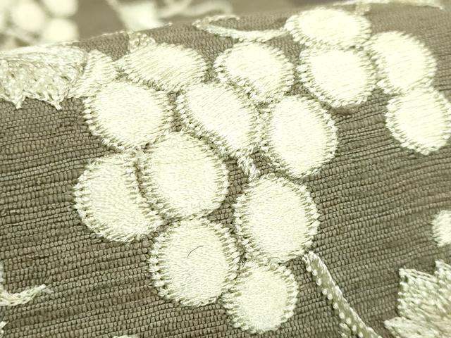平和屋本店●極上 太鼓柄袋帯 紬地 刺繍 葡萄蔦の葉文 逸品 DZAB5978kh6