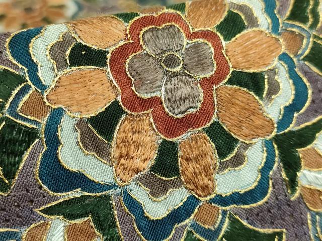 平和屋本店●極上 中国三大刺繍 スワトウ刺繍 汕頭刺繍 全通柄袋帯 正倉院花文 金糸 逸品 DZAB5982kh6