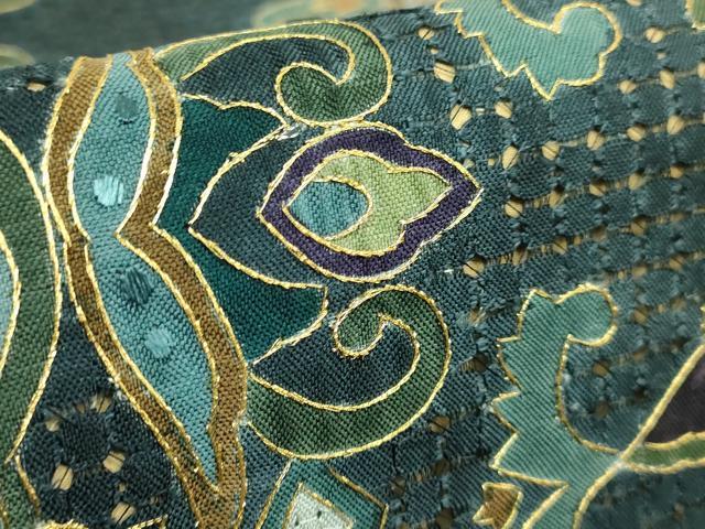 平和屋本店●極上 中国三大刺繍 スワトウ刺繍 汕頭刺繍 全通柄袋帯 正倉院花文 金糸 逸品 DZAB5982kh6