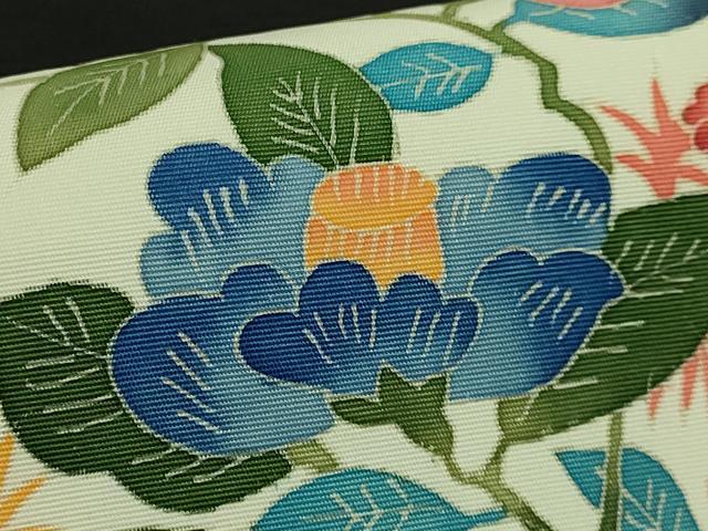 平和屋着物●極上 本加賀友禅作家 押田正義 塩瀬 九寸名古屋帯 枝椿 黒地 逸品 DZAB5993kh6