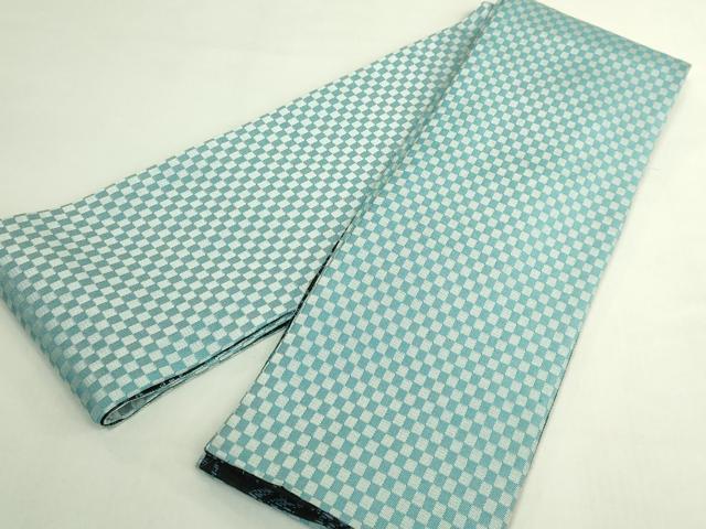 平和屋着物●極上 両面 半幅帯 花鳥文 市松 黒地 逸品 DZAB6002kh6
