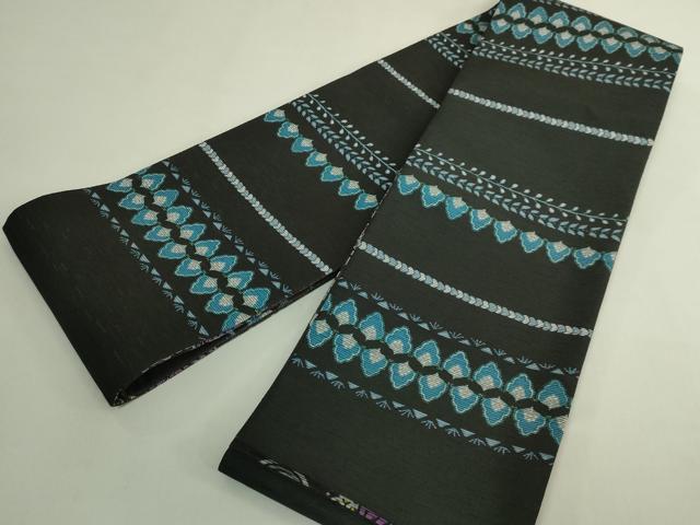 平和屋着物●極上 両面 半幅帯 花唐草 横段文 逸品 DZAB6006kh6