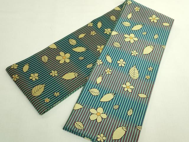 平和屋着物●極上 両面 半幅帯 猫 鈴 舞花文 逸品 DZAB6009kh6