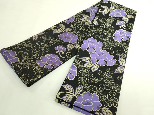 平和屋本店●極上 西陣 木野織物 菱屋善兵衛謹製 半幅帯 花唐草 黒地 反端付き 逸品 DZAB6010kh6