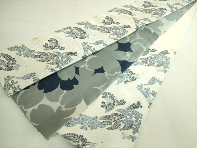 平和屋着物●極上 両面 半幅帯 藍 舞桜 萩 逸品 DZAB6011kh6