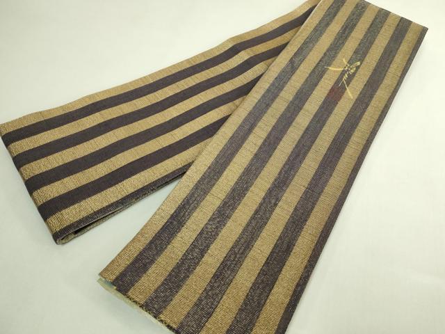 平和屋着物●極上 両面 半幅帯 作家物 雪輪鹿の子文 ふくら雀 縞 金通し地 逸品 DZAB6012kh6
