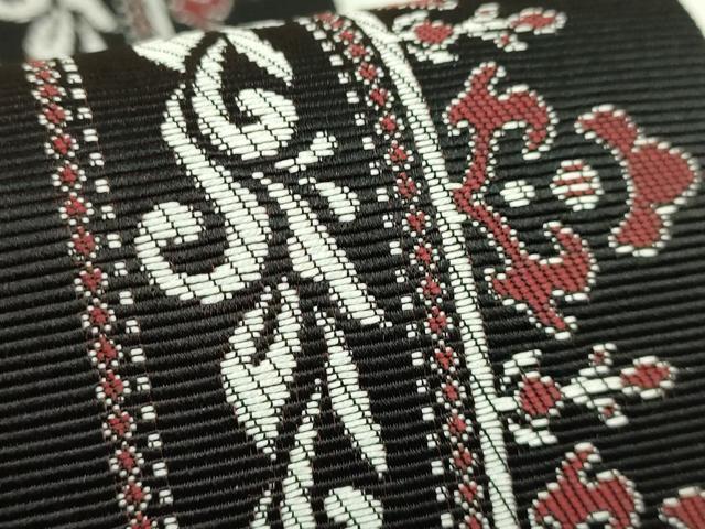平和屋着物●極上 本場筑前博多織 両面 半幅帯 花唐草 I say 一声 黒地 逸品 DZAB6017kh6