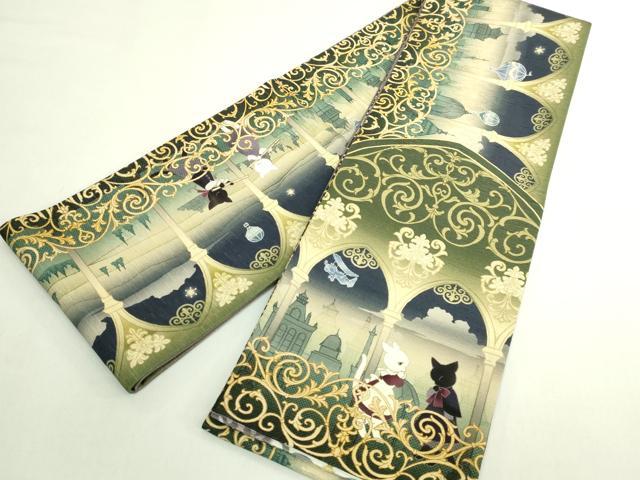 平和屋着物●極上 両面 半幅帯 WAKKA ワッカ 猫 間道 逸品 DZAB6023kh6
