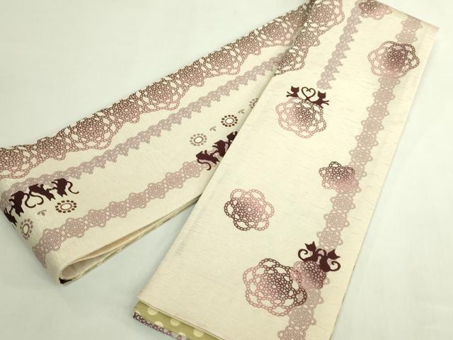 平和屋着物●極上 両面 半幅帯 WAKKA ワッカ 猫 唐草文 逸品 DZAB6029kh6