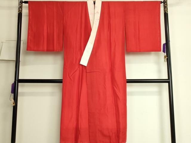 平和屋着物●アンティーク 大正ロマン 長襦袢 袷 色無地 茜色 半衿刺繍 逸品 DZAB6040kh6