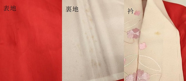 平和屋着物●アンティーク 大正ロマン 長襦袢 袷 色無地 茜色 半衿刺繍 逸品 DZAB6040kh6