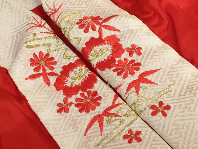 平和屋着物●アンティーク 大正ロマン 長襦袢 袷 飛鶴花地紋 半衿刺繍 逸品 DZAB6046kh6