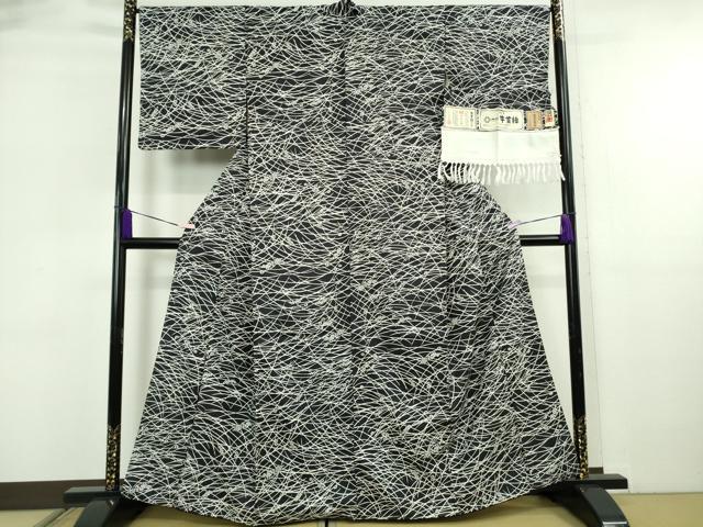 平和屋本店●極上 石川県指定無形文化財 牛首紬 白山工房 手織り 稲穂 黒地 まるやま扱い 証紙付き 逸品 未使用 DZAB6052kh6