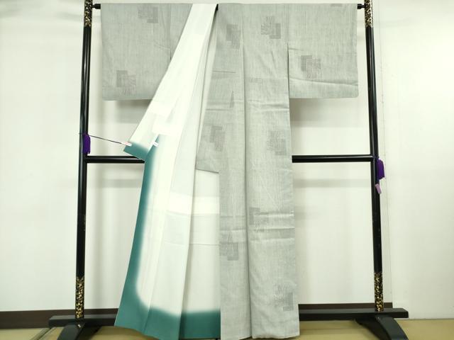 平和屋本店●極上 本場結城紬 重要無形文化財 奥順謹製 100亀甲 飛び亀甲柄 色紙重ね草葉文 灰青色地 証紙付き 逸品 DZAB6059kh6