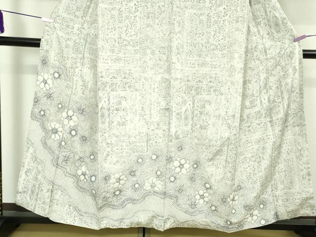 平和屋本店●極上 本場縞大島紬 染大島 白大島 絞り 舞花文 堀之内織物謹製 まるやま扱い 証紙付き 逸品 未使用 DZAB6063kh6