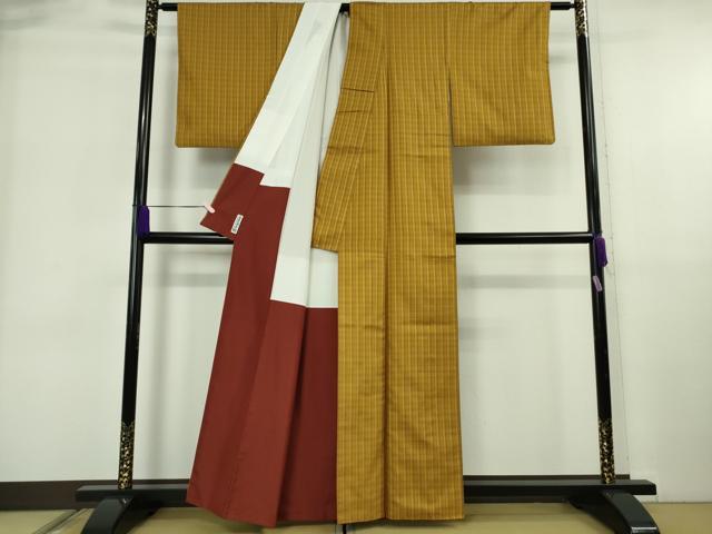 平和屋本店●極上 本場黄八丈 まるまなこ 紬 格子 逸品 DZAB6066kh6
