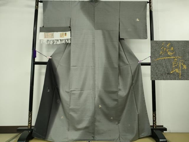 平和屋本店●極上 石川県指定無形文化財 牛首紬 白山工房 手織り 市川純一郎 訪問着 刺繍 舞葉文 金銀彩 逸品 未使用 DZAB6067kh6