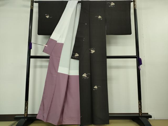 平和屋着物●極上 十日町 名門青柳謹製 紬 絞り 飛兎 うさぎ 黒地 逸品 DZAB6068kh6