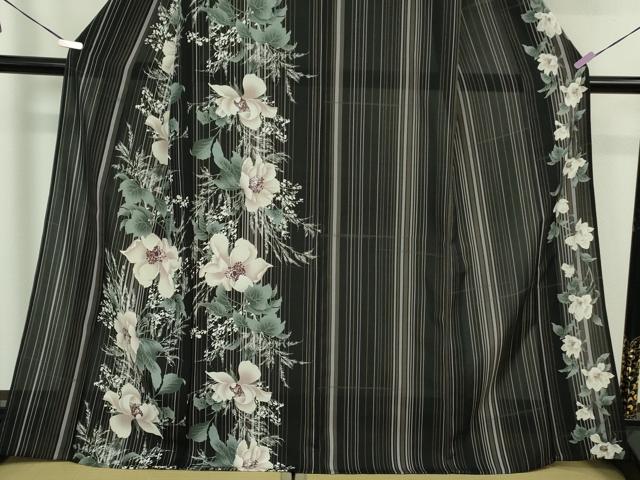 平和屋着物*極上 夏物 撫松庵 セオアルファ 訪問着 草花文 黒地 洗える着物 逸品 DZAB6069kh6