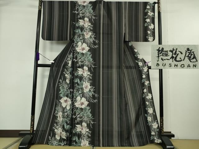 平和屋着物*極上 夏物 撫松庵 セオアルファ 訪問着 草花文 黒地 洗える着物 逸品 DZAB6069kh6